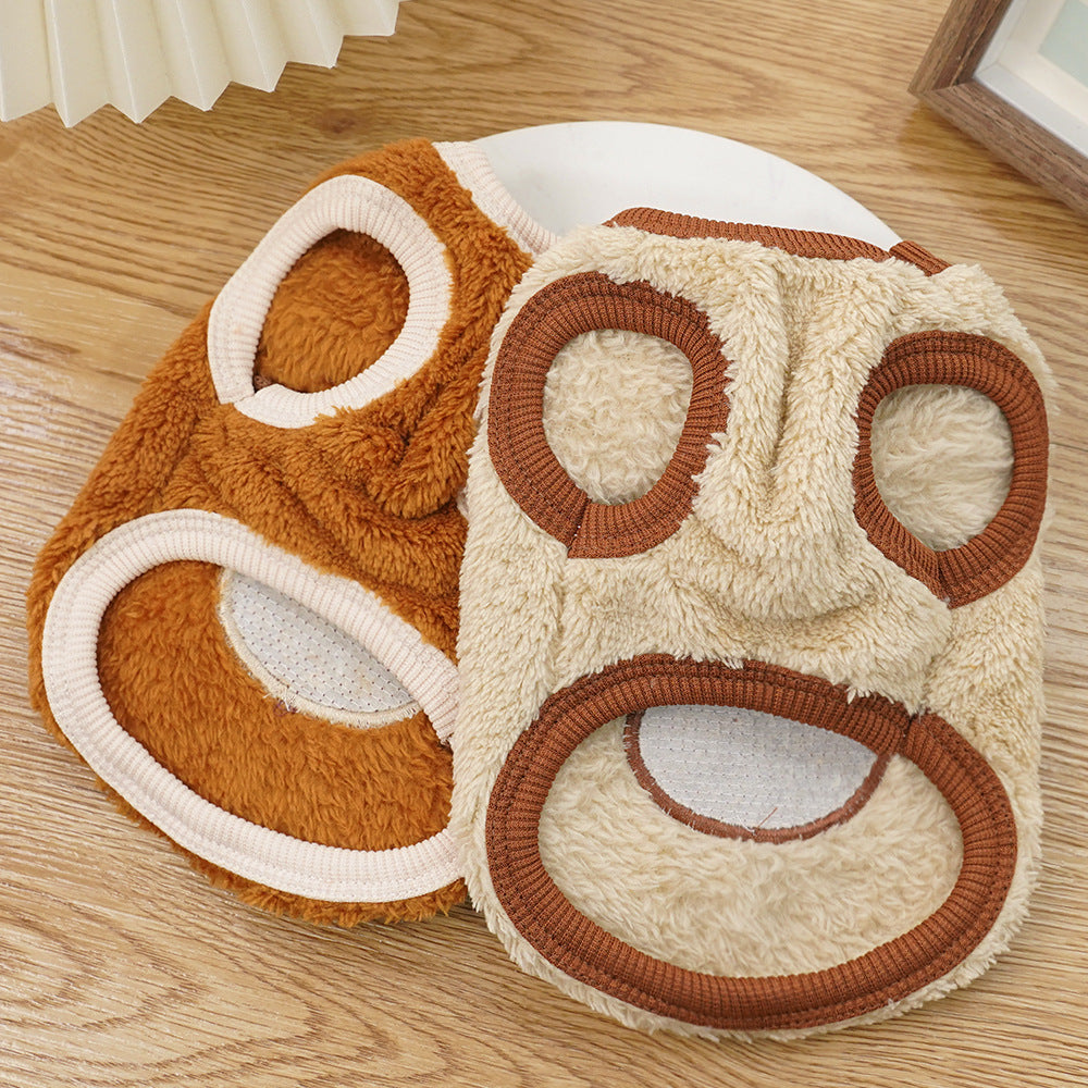 KFX-0879805 Fleece-Lined Dog Coat with Bear Ears - Warm Pet Clothing in Cream