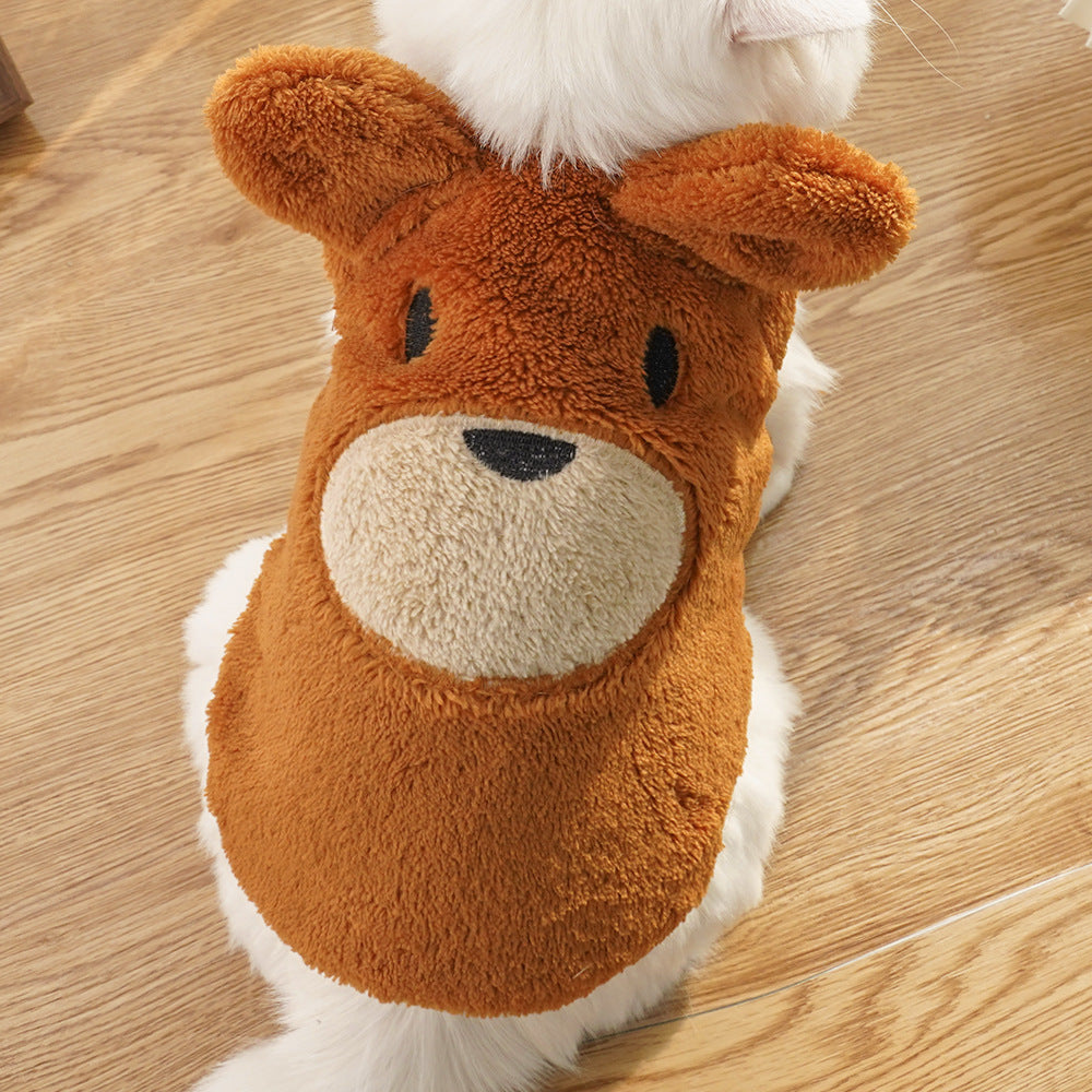 KFX-0879805 Fleece-Lined Dog Coat with Bear Ears - Warm Pet Clothing in Cream