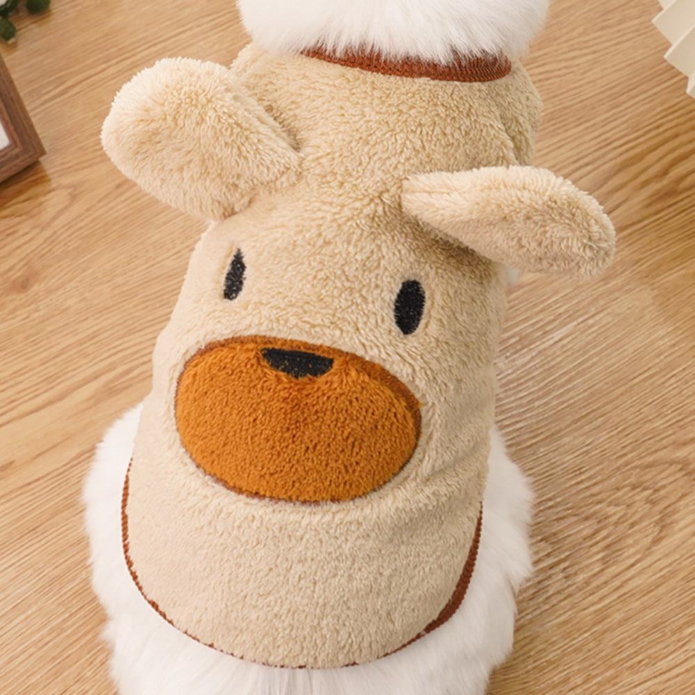 KFX-0879805 Fleece-Lined Dog Coat with Bear Ears - Warm Pet Clothing in Cream