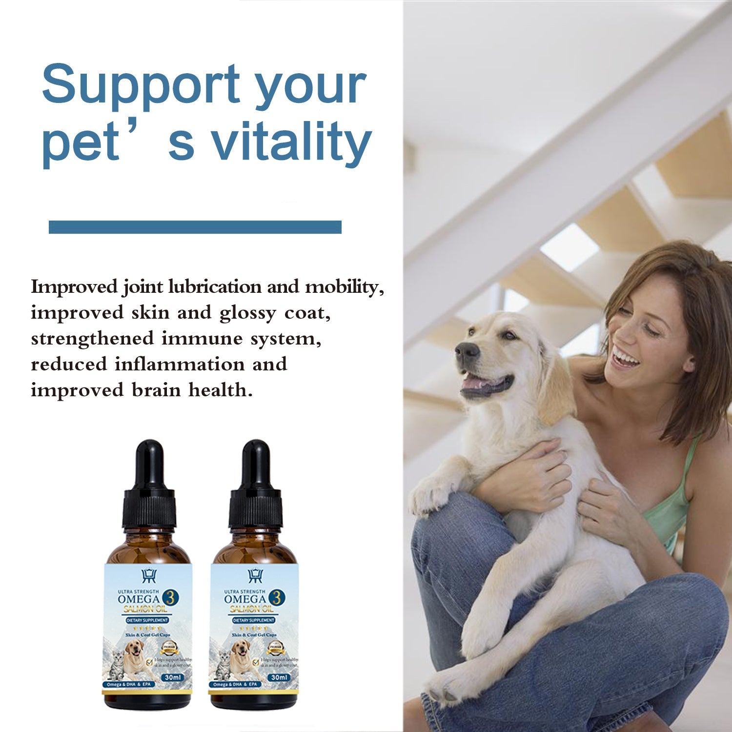 KFX-0880061 Salmon Oil for Pets - 30ml or 60ml Bottle for Coat and Joint Health