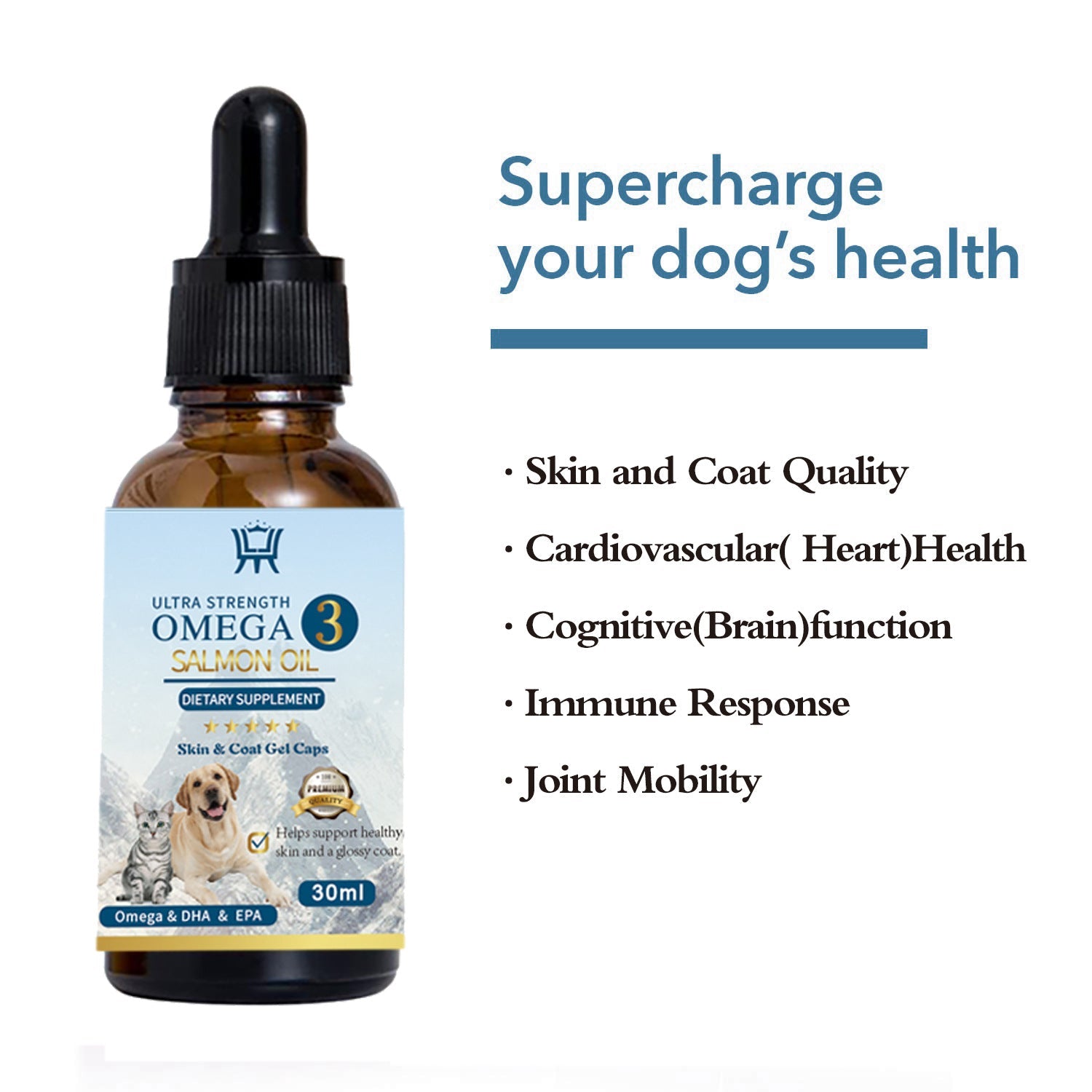 KFX-0880061 Salmon Oil for Pets - 30ml or 60ml Bottle for Coat and Joint Health