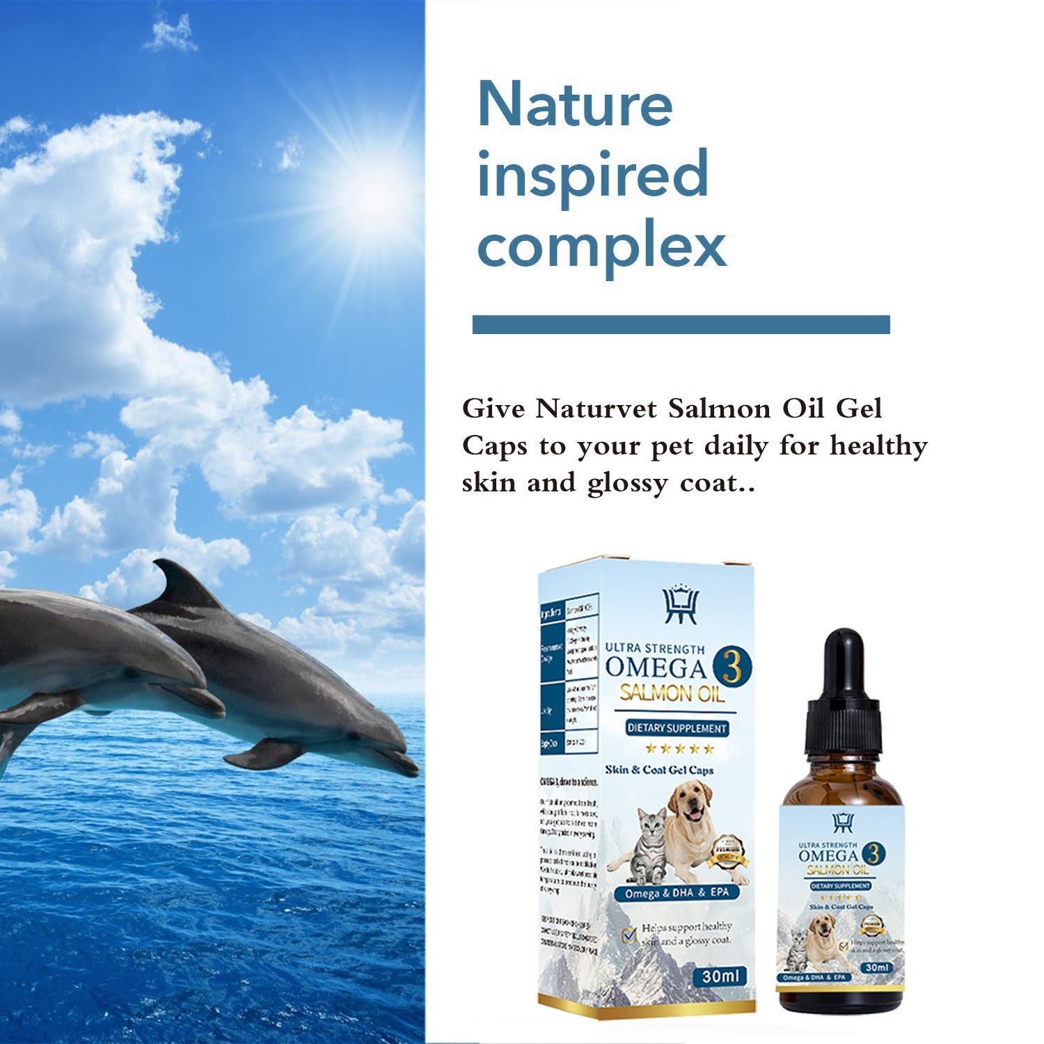 KFX-0880061 Salmon Oil for Pets - 30ml or 60ml Bottle for Coat and Joint Health