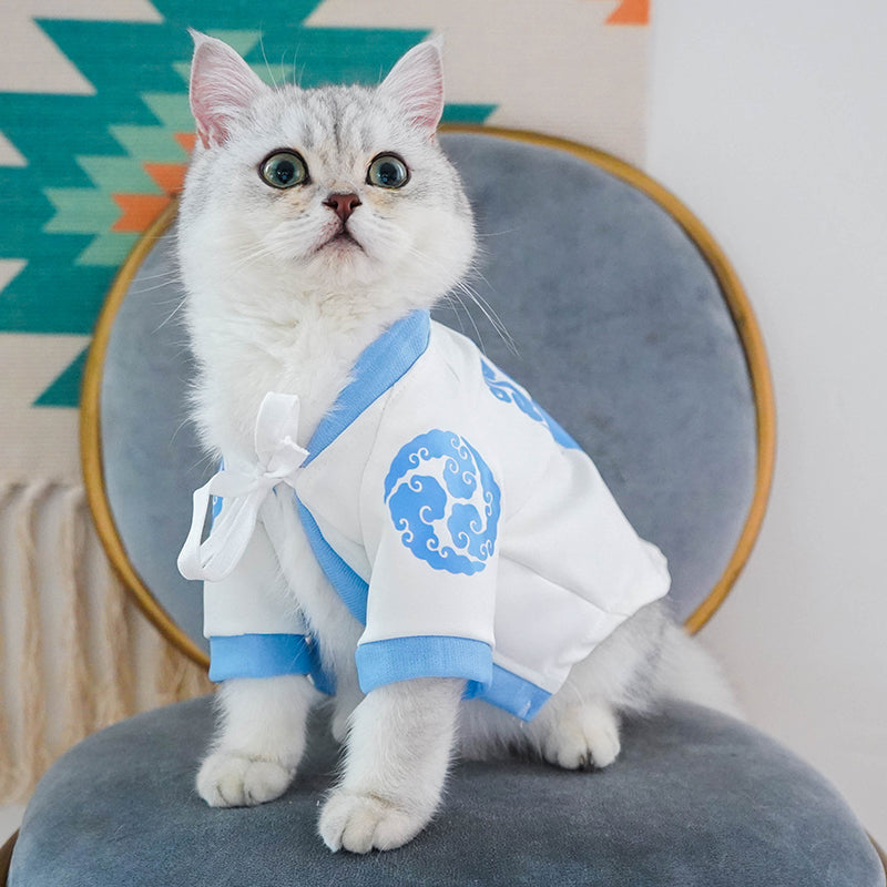 KFX-0882365 Casual Cotton Dragon Robe for Small Dogs - Anti-Hair Pet Apparel in White