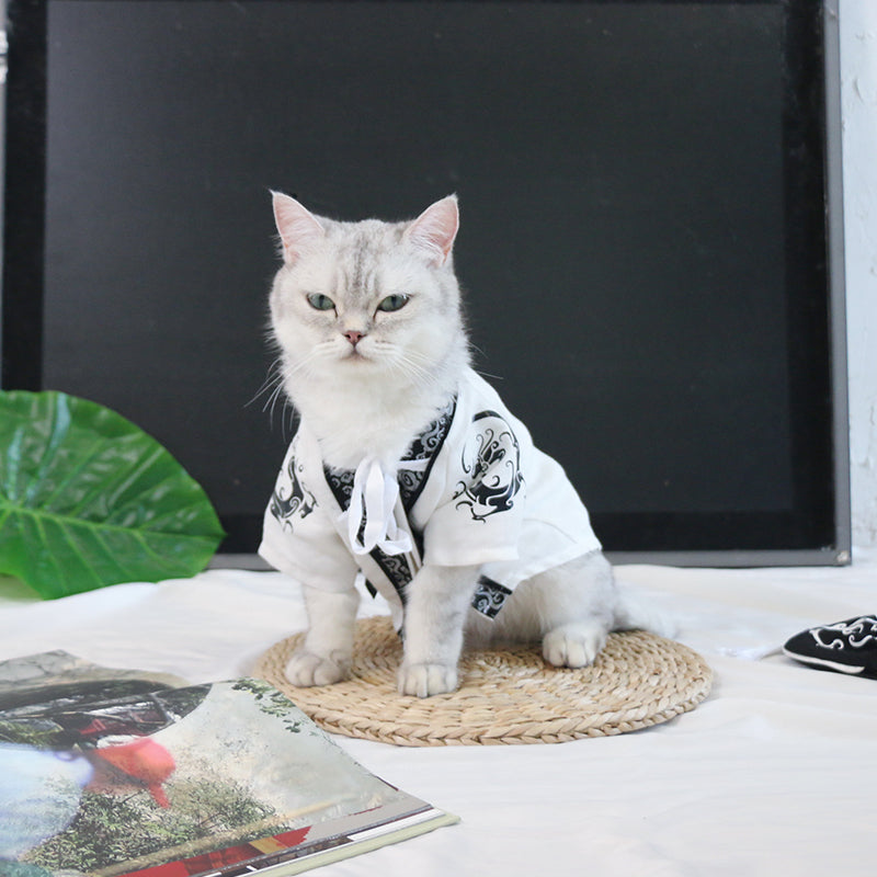 KFX-0882365 Casual Cotton Dragon Robe for Small Dogs - Anti-Hair Pet Apparel in White