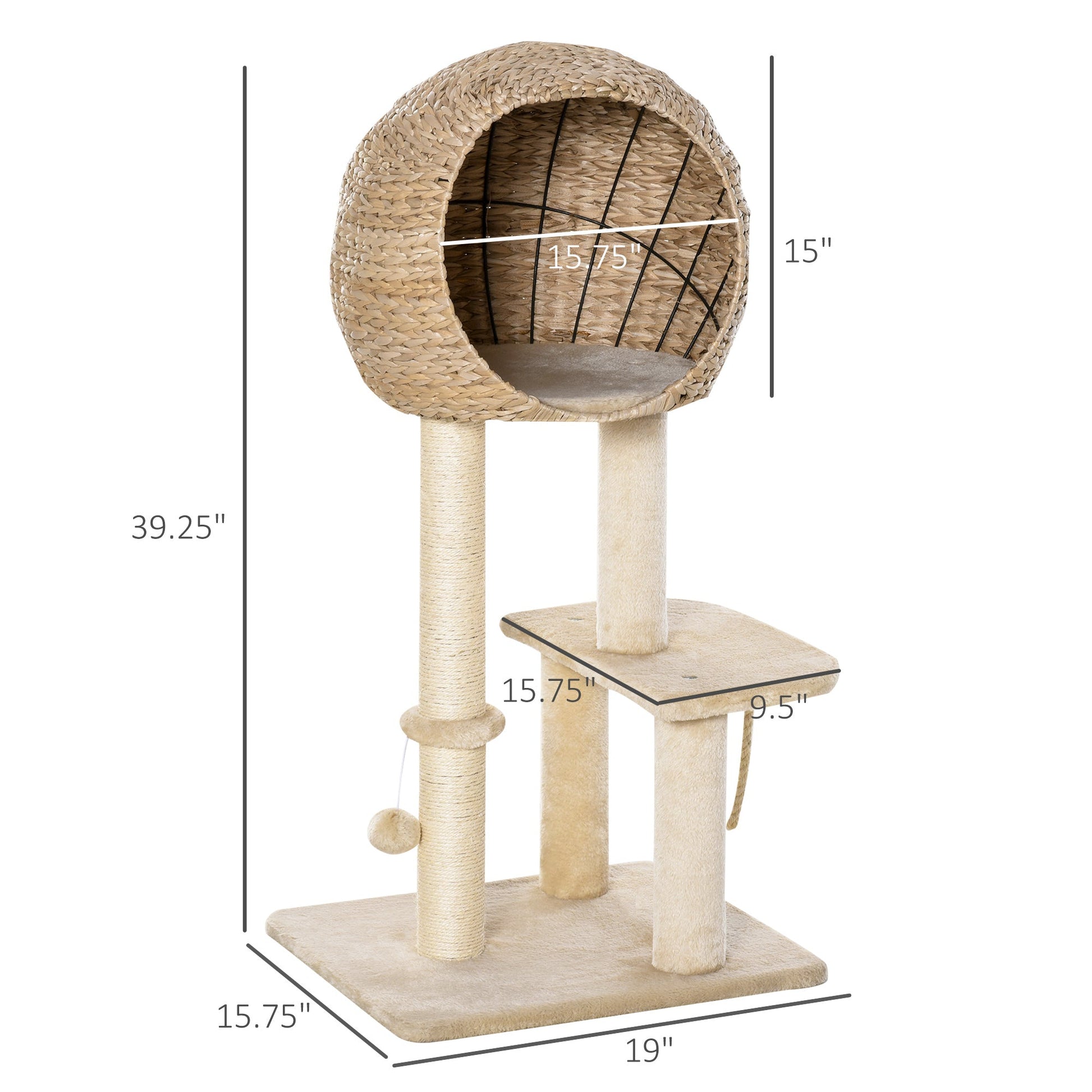 KFX-0883261 Beige Cat Tree with Sisal Scratching Post, Condo, and Multi-Level Design for Play and Relaxation