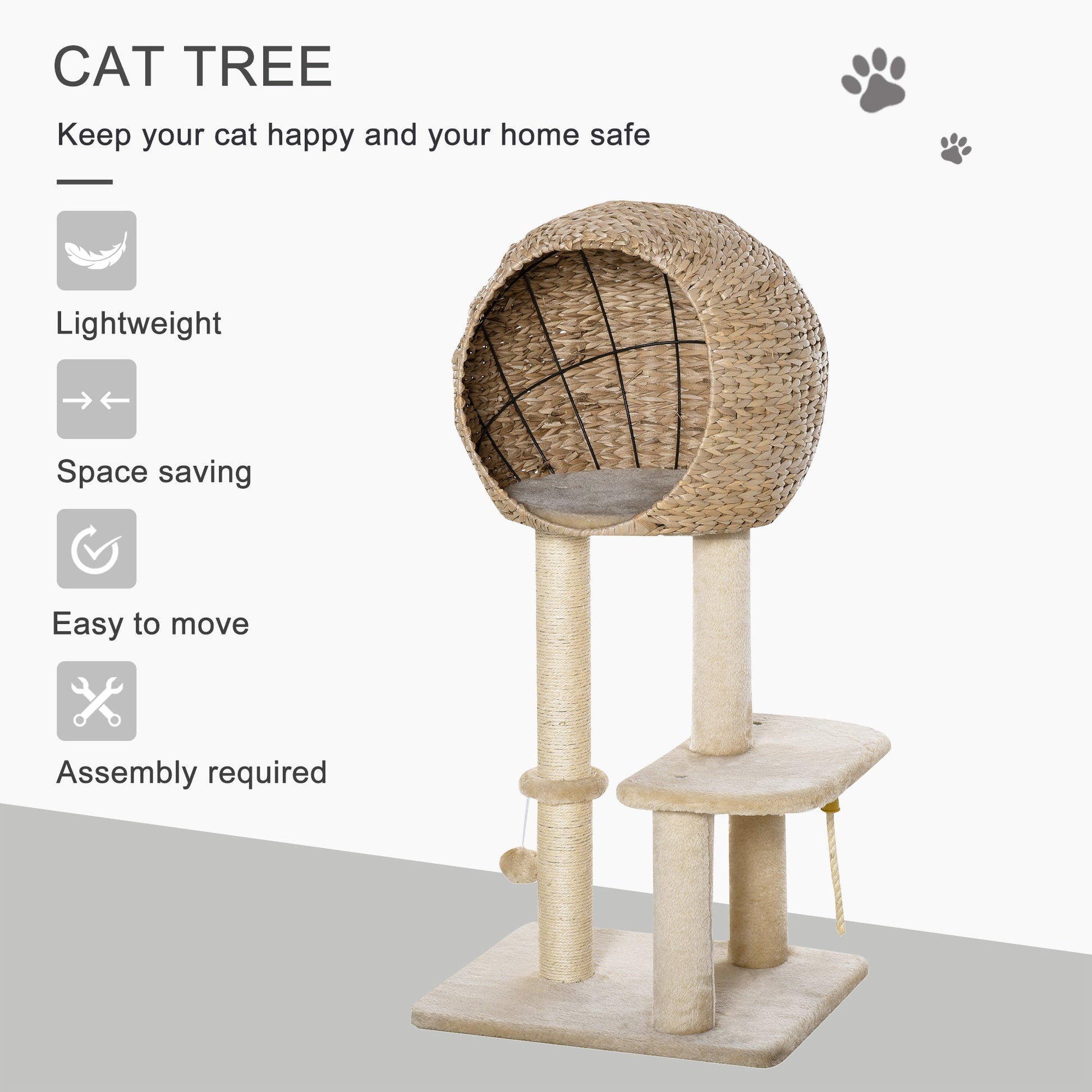 KFX-0883261 Beige Cat Tree with Sisal Scratching Post, Condo, and Multi-Level Design for Play and Relaxation