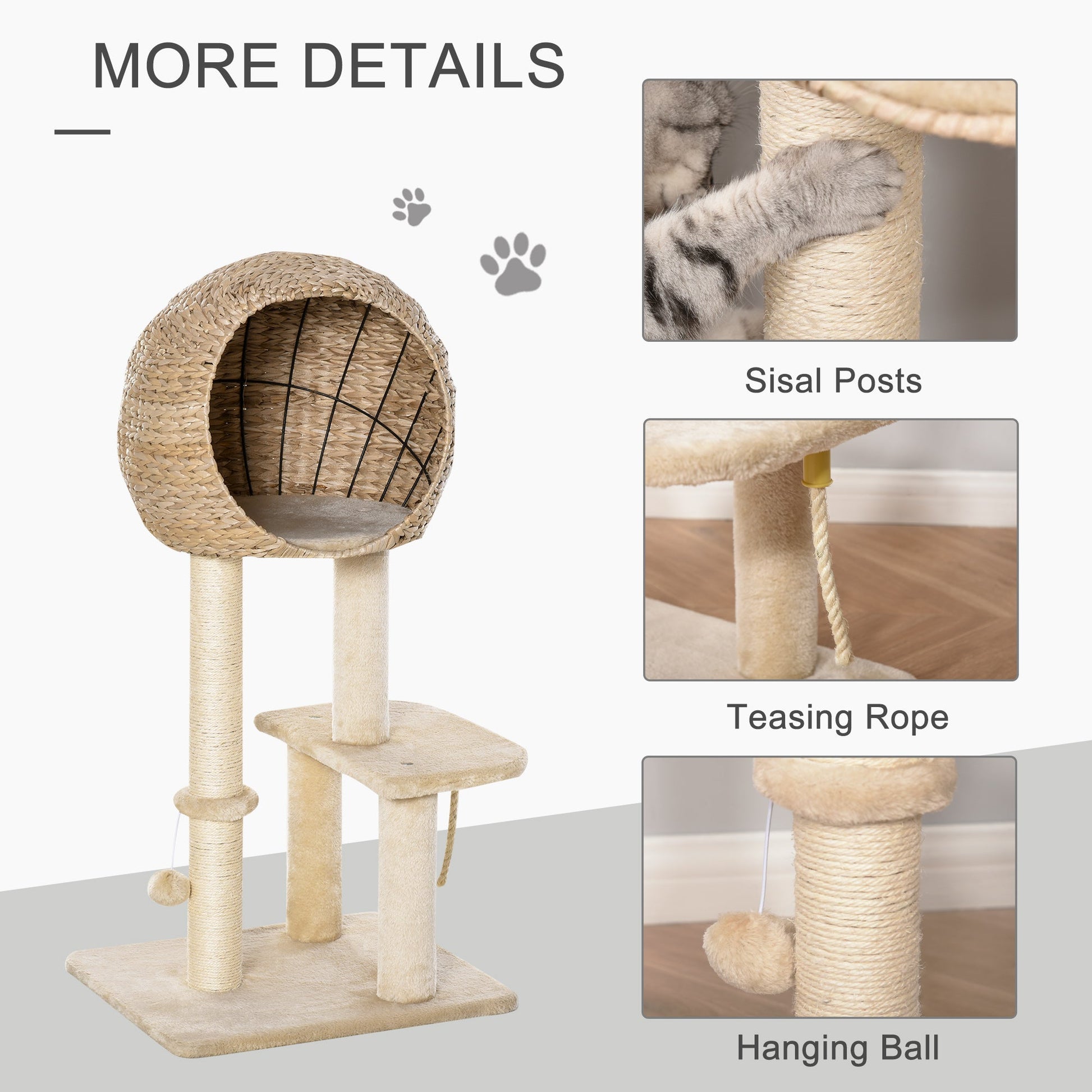 KFX-0883261 Beige Cat Tree with Sisal Scratching Post, Condo, and Multi-Level Design for Play and Relaxation