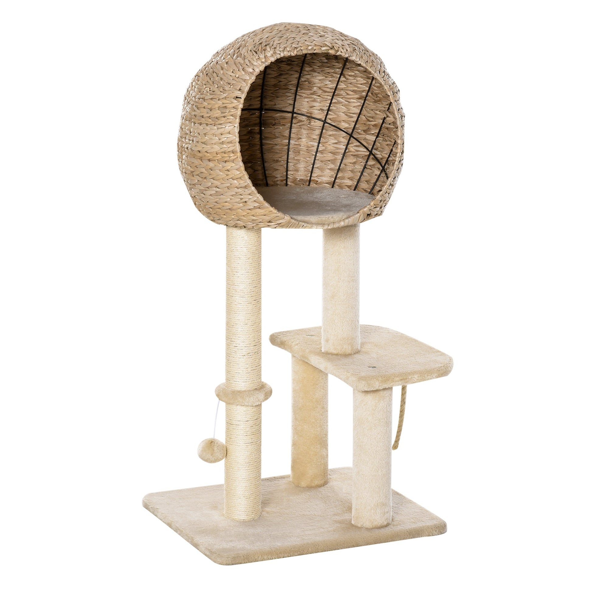 KFX-0883261 Beige Cat Tree with Sisal Scratching Post, Condo, and Multi-Level Design for Play and Relaxation