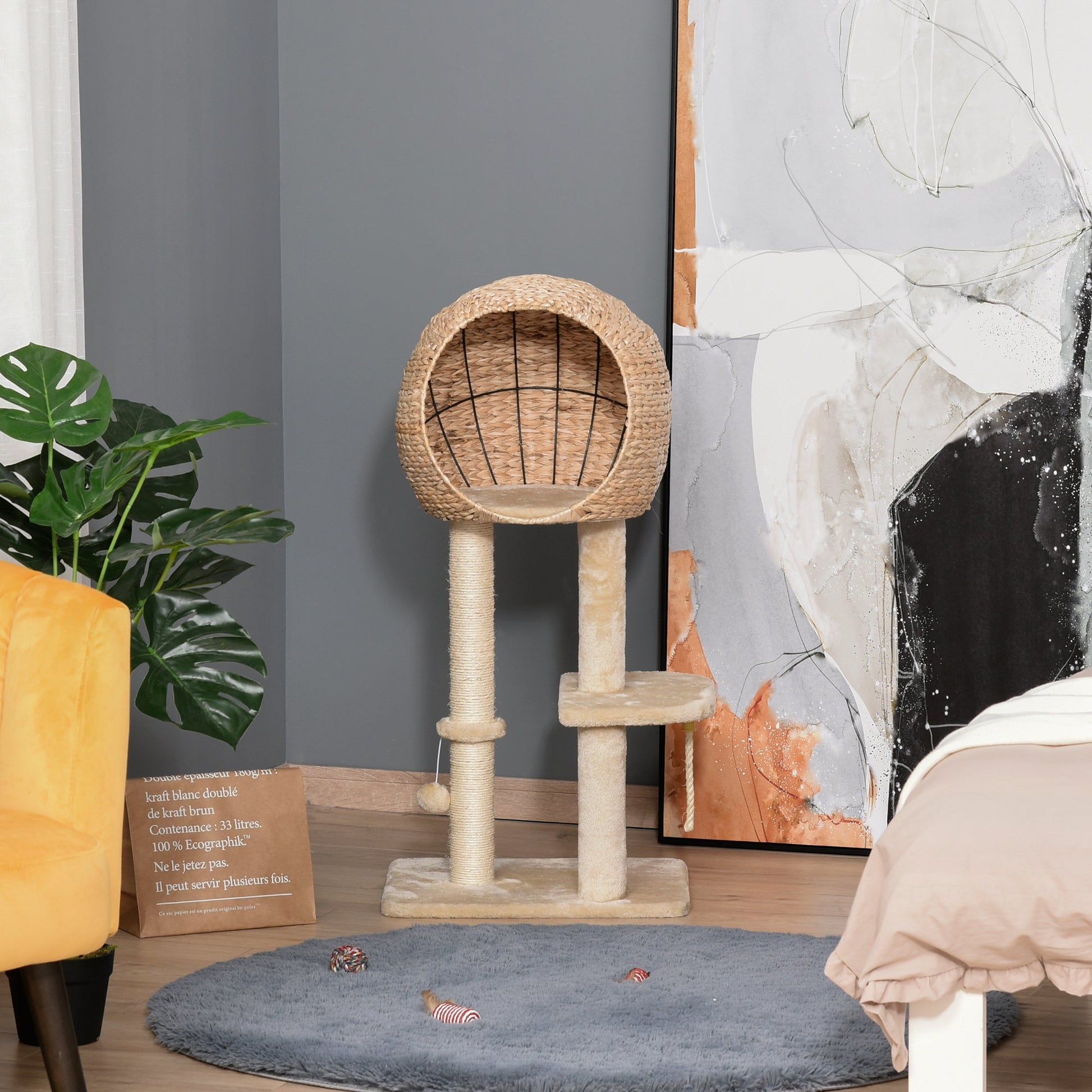 KFX-0883261 Beige Cat Tree with Sisal Scratching Post, Condo, and Multi-Level Design for Play and Relaxation