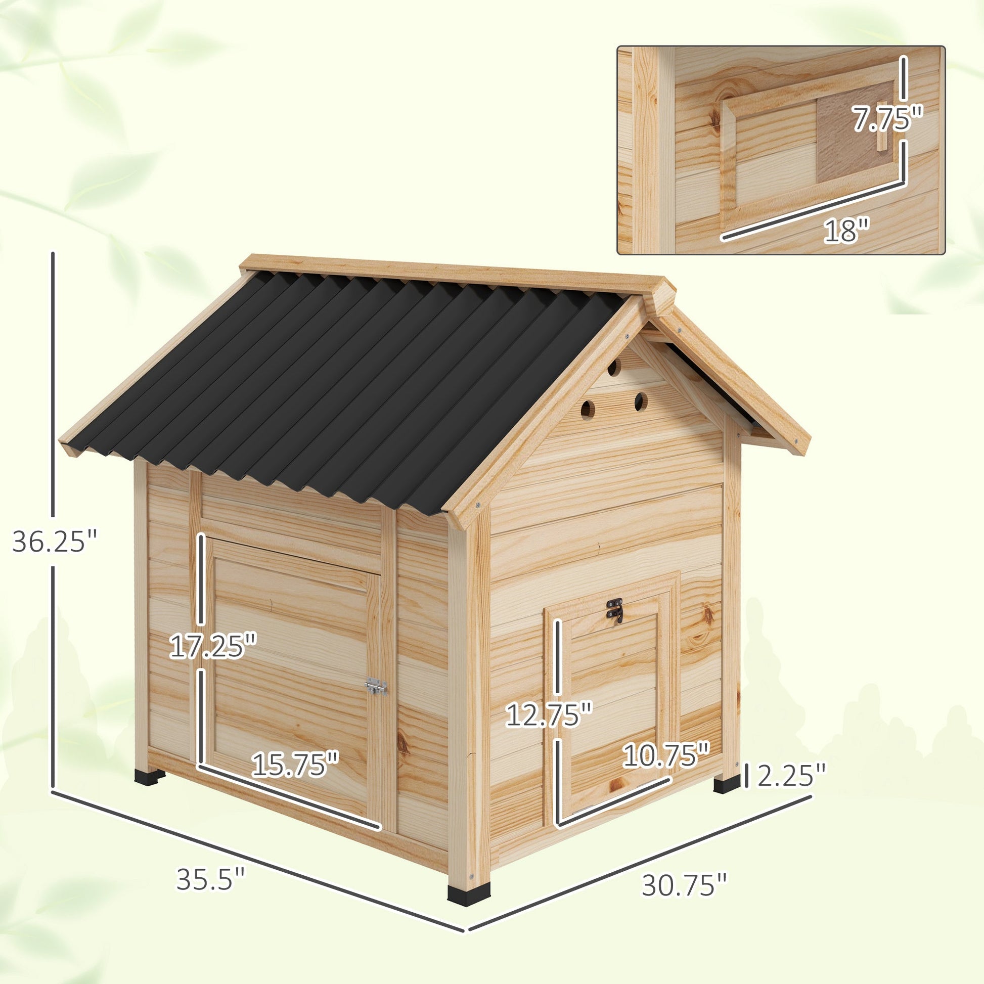 KFX-0883645 Wooden Duck House with Openable Roof, Double Doors & Natural Wood Finish