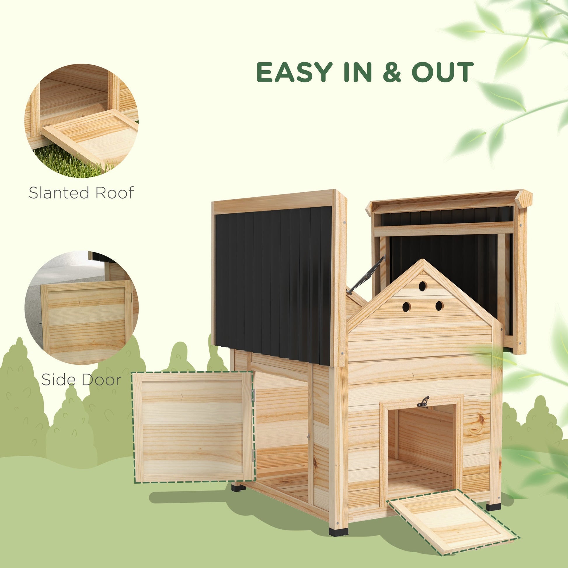 KFX-0883645 Wooden Duck House with Openable Roof, Double Doors & Natural Wood Finish
