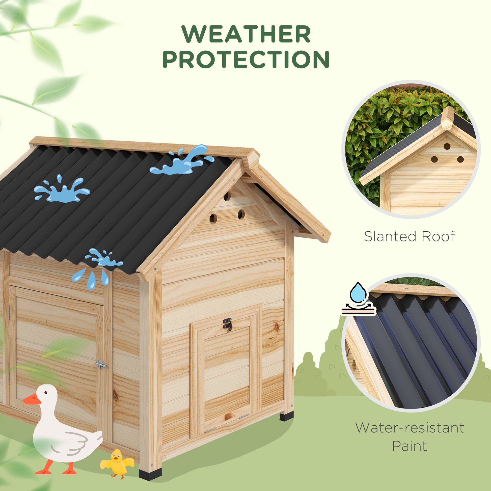 KFX-0883645 Wooden Duck House with Openable Roof, Double Doors & Natural Wood Finish