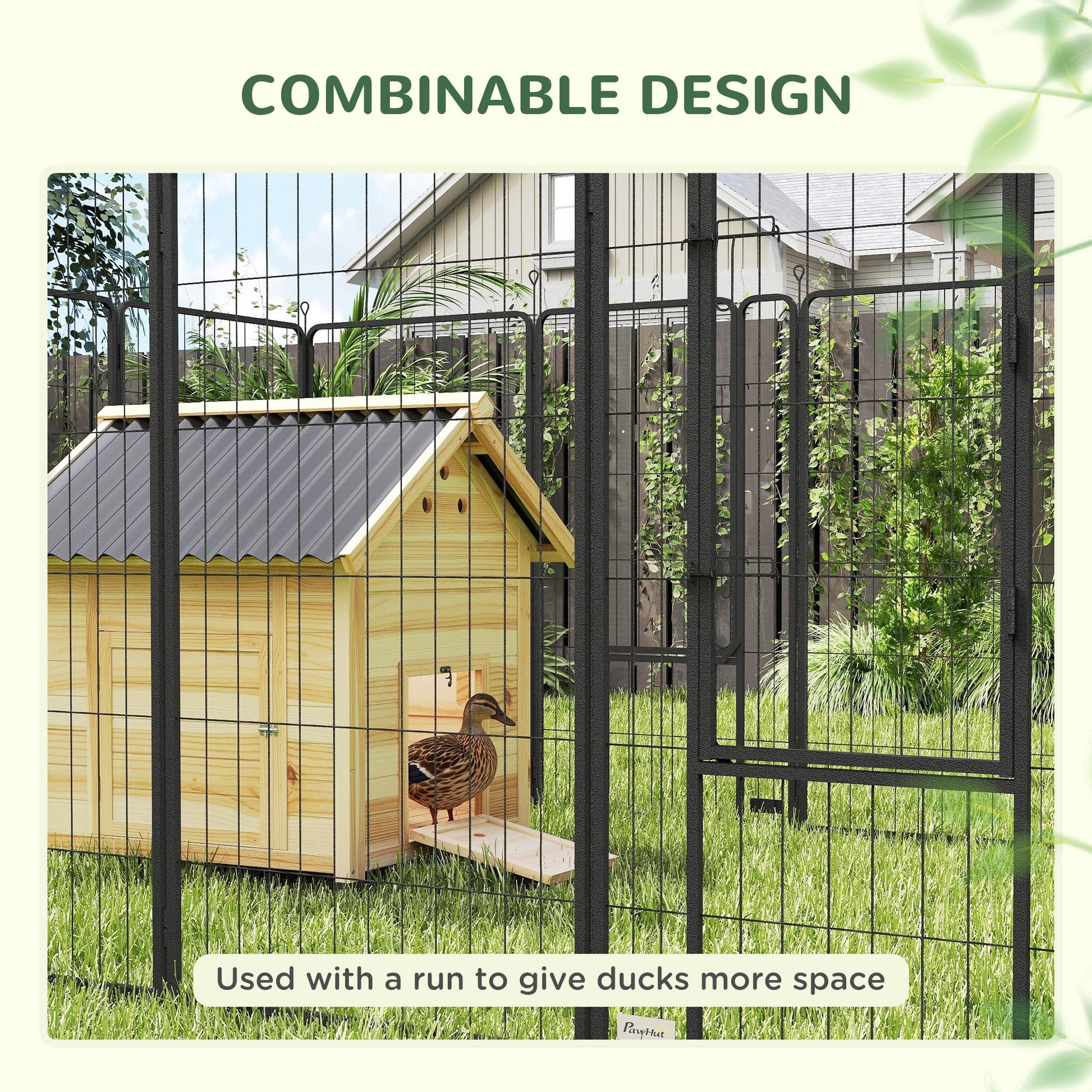 KFX-0883645 Wooden Duck House with Openable Roof, Double Doors & Natural Wood Finish