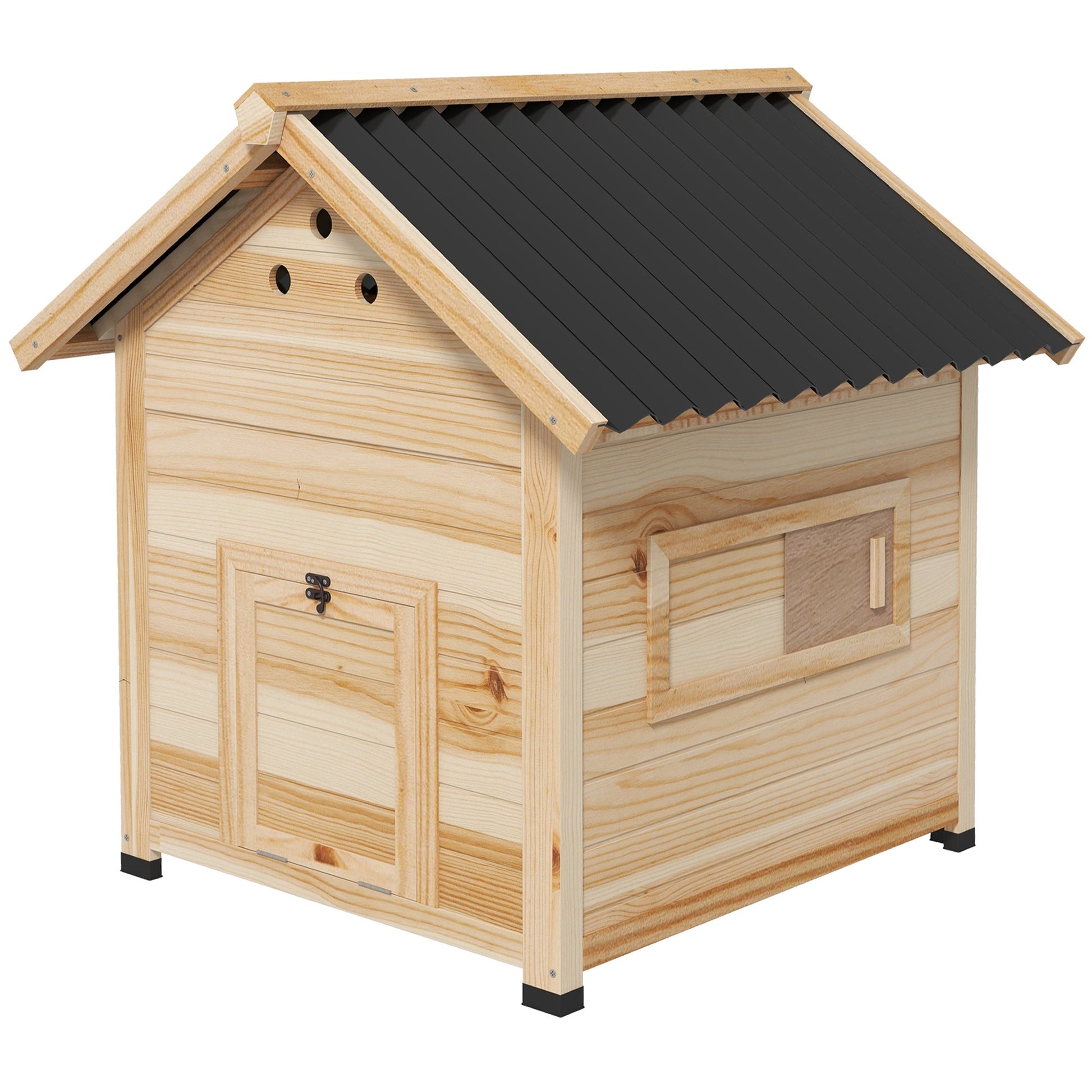 KFX-0883645 Wooden Duck House with Openable Roof, Double Doors & Natural Wood Finish