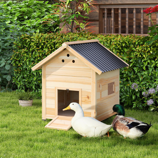 KFX-0883645 Wooden Duck House with Openable Roof, Double Doors & Natural Wood Finish
