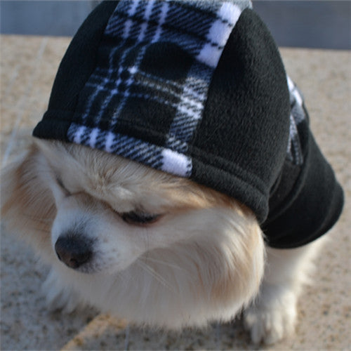 KFX-0885053 Cozy Fleece Winter Dog Sweater with Hood in Black and White Grid Pattern