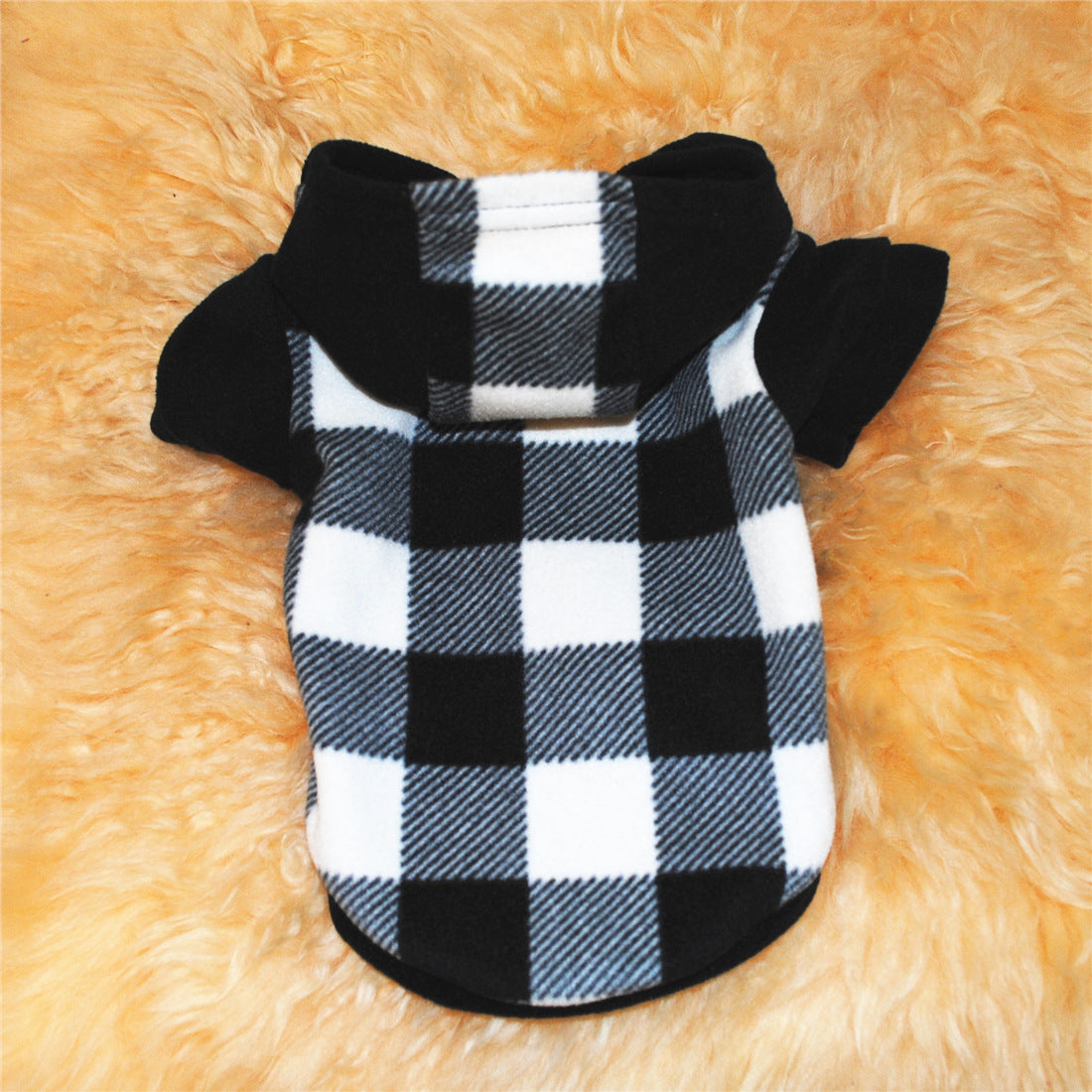 KFX-0885053 Cozy Fleece Winter Dog Sweater with Hood in Black and White Grid Pattern