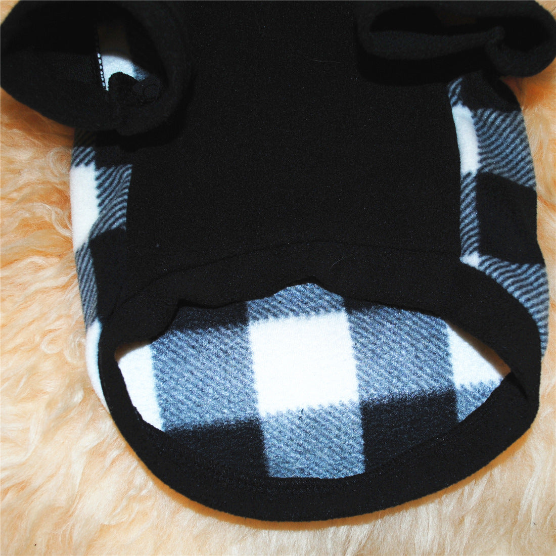 KFX-0885053 Cozy Fleece Winter Dog Sweater with Hood in Black and White Grid Pattern