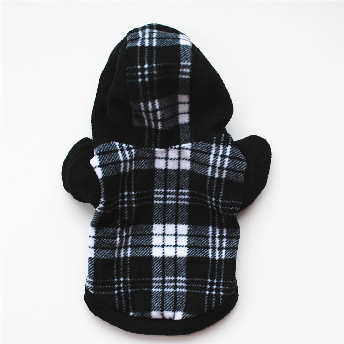 KFX-0885053 Cozy Fleece Winter Dog Sweater with Hood in Black and White Grid Pattern