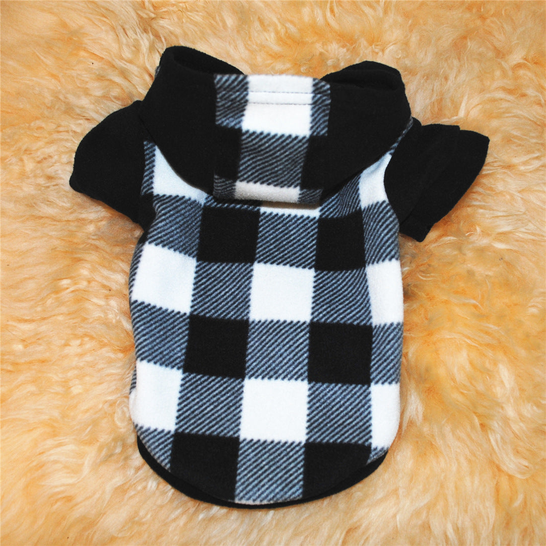 KFX-0885053 Cozy Fleece Winter Dog Sweater with Hood in Black and White Grid Pattern
