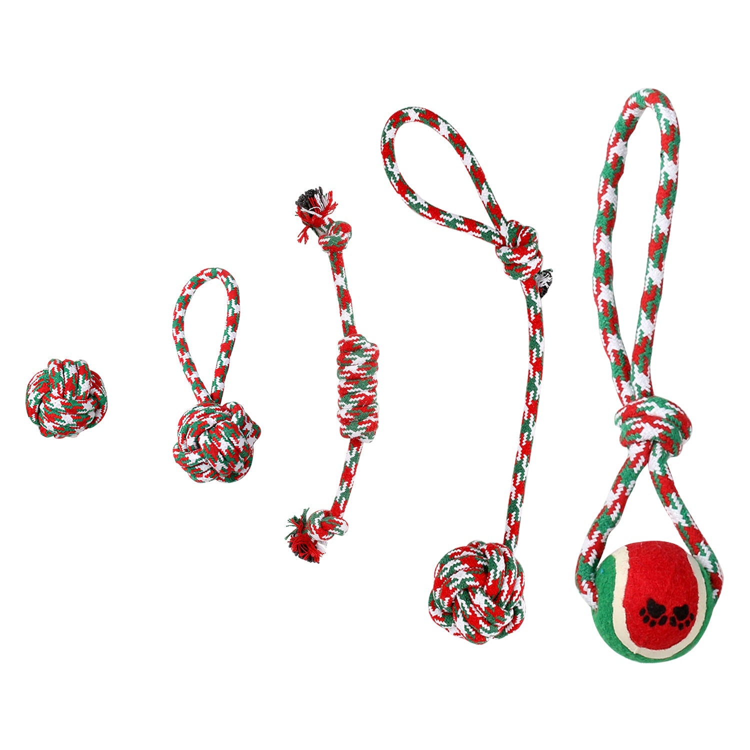 KFX-0888381 Set of 5 Holiday-Themed Dog Rope Chew Toys for Interactive Play and Dental Health