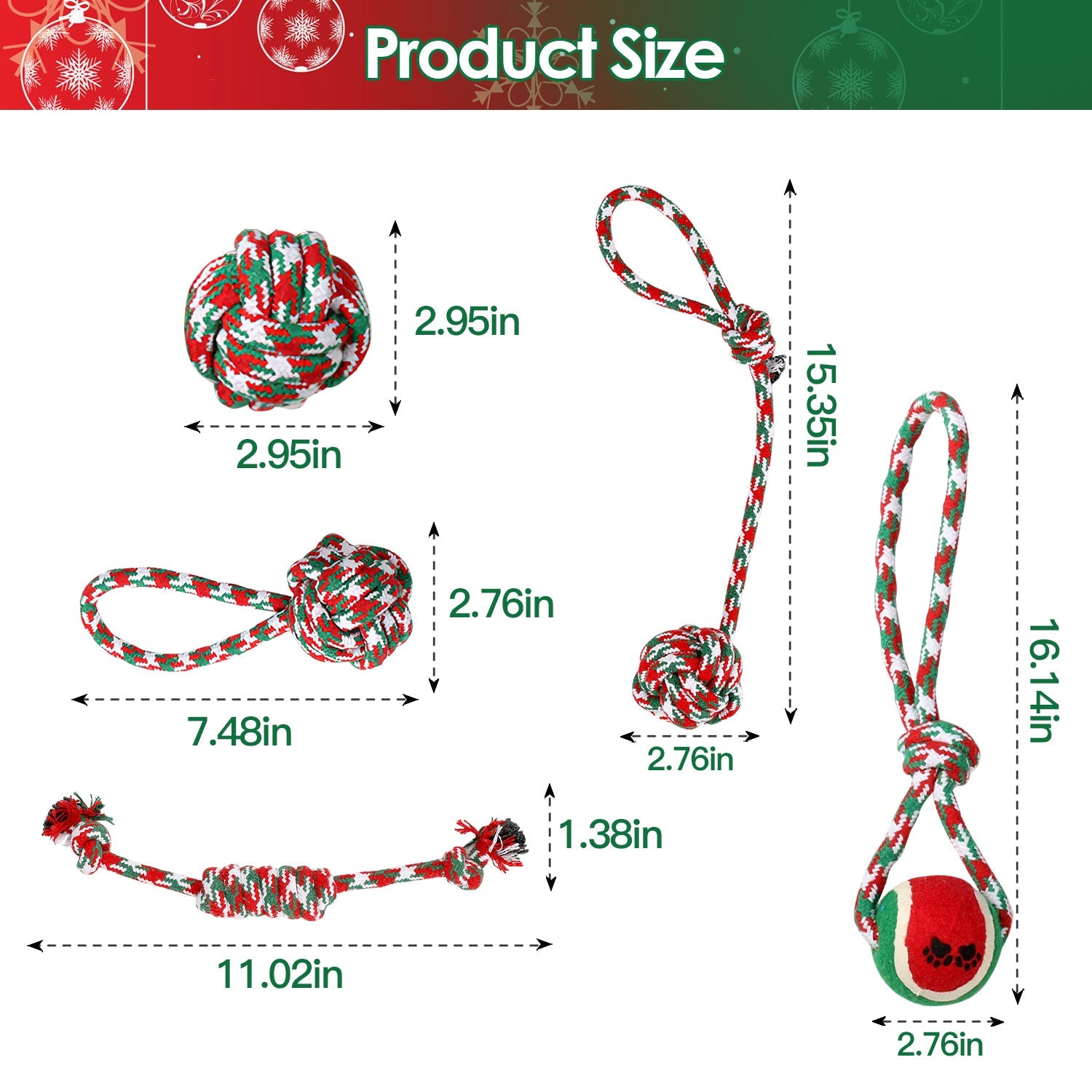 KFX-0888381 Set of 5 Holiday-Themed Dog Rope Chew Toys for Interactive Play and Dental Health