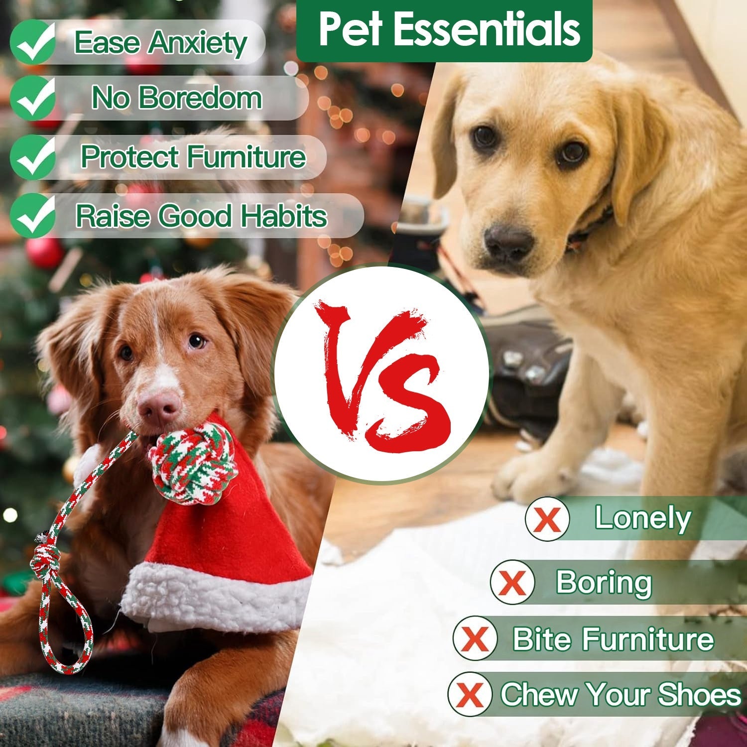 KFX-0888381 Set of 5 Holiday-Themed Dog Rope Chew Toys for Interactive Play and Dental Health