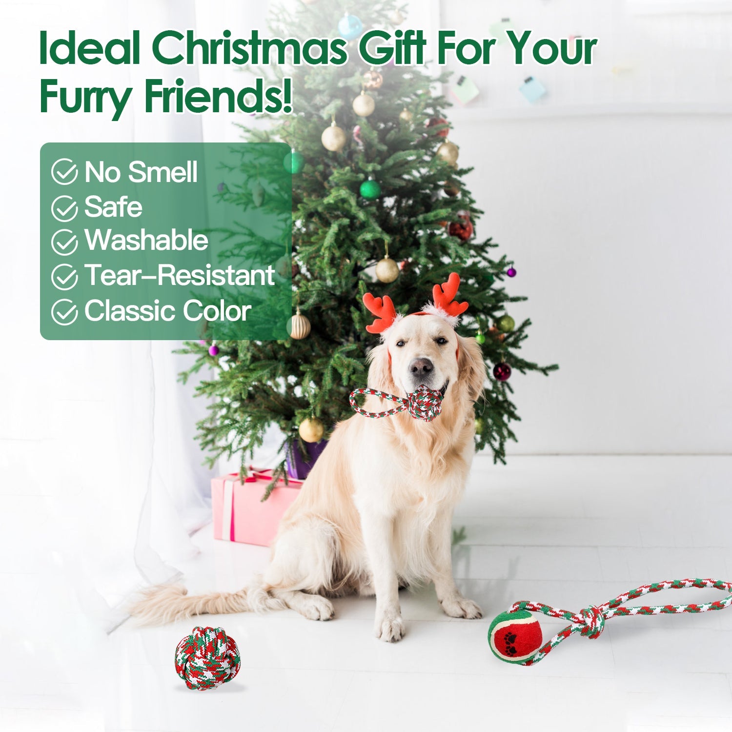 KFX-0888381 Set of 5 Holiday-Themed Dog Rope Chew Toys for Interactive Play and Dental Health