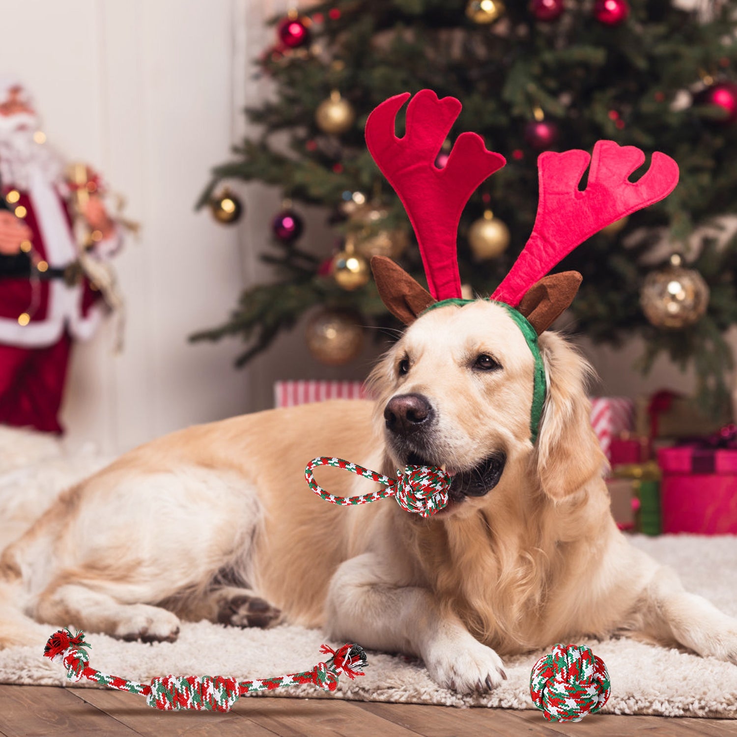 KFX-0888381 Set of 5 Holiday-Themed Dog Rope Chew Toys for Interactive Play and Dental Health