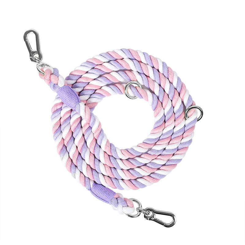 KFX-0889533 Woven Rainbow Multi-functional Dog Leash with Hand Holding Rope and Double Head Design
