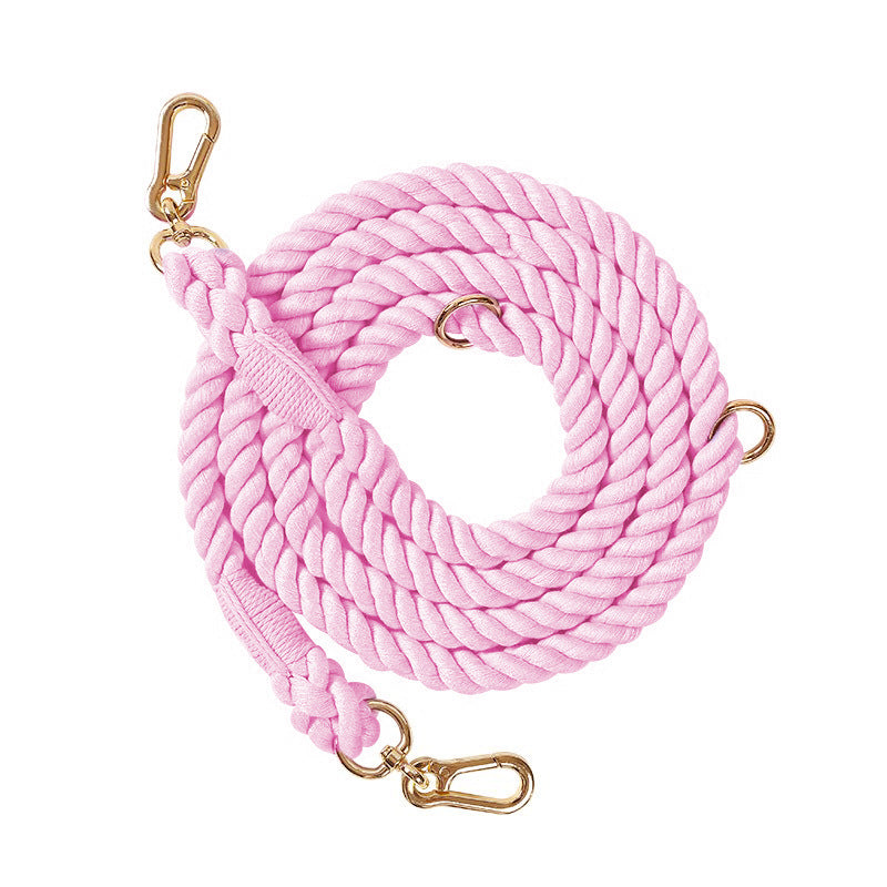 KFX-0889533 Woven Rainbow Multi-functional Dog Leash with Hand Holding Rope and Double Head Design