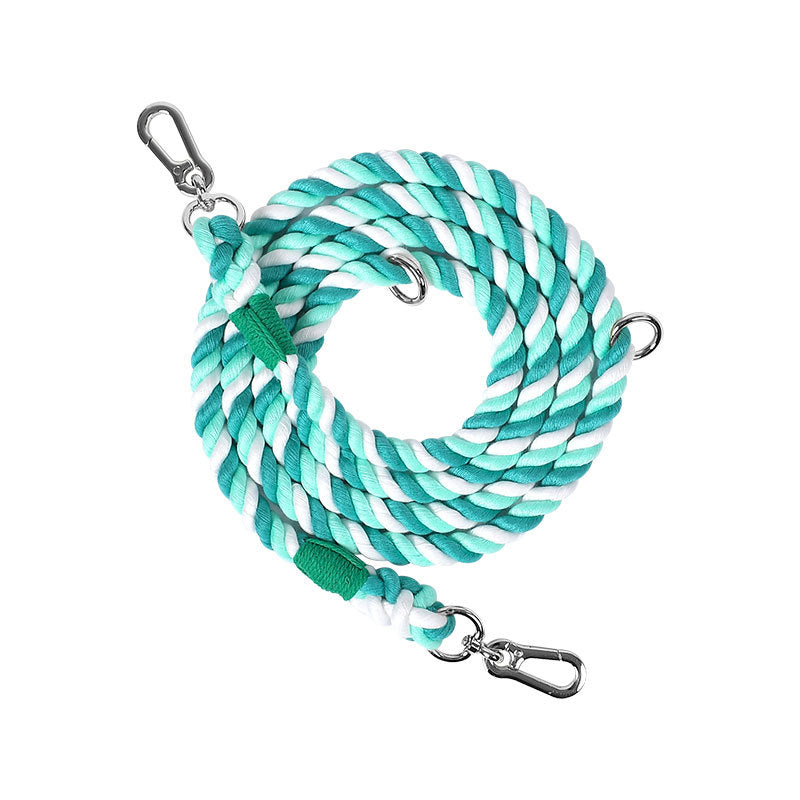 KFX-0889533 Woven Rainbow Multi-functional Dog Leash with Hand Holding Rope and Double Head Design