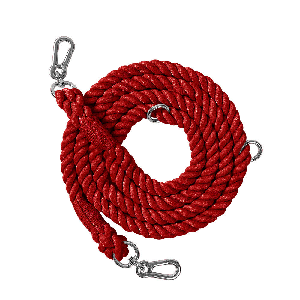 KFX-0889533 Woven Rainbow Multi-functional Dog Leash with Hand Holding Rope and Double Head Design