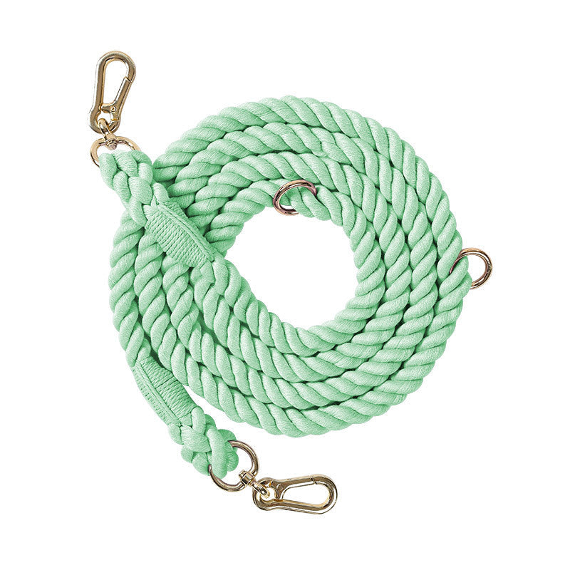 KFX-0889533 Woven Rainbow Multi-functional Dog Leash with Hand Holding Rope and Double Head Design