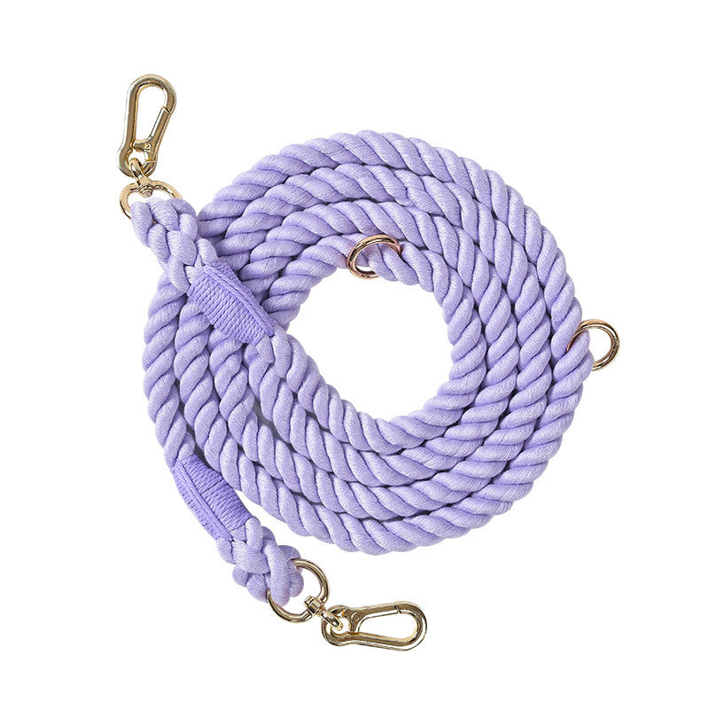 KFX-0889533 Woven Rainbow Multi-functional Dog Leash with Hand Holding Rope and Double Head Design