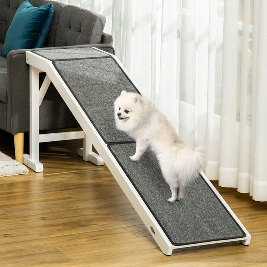 KFX-0891197 Foldable Dog Ramp with Non-Slip Carpet Top - Gray and White, Designed for Senior and Small Dogs