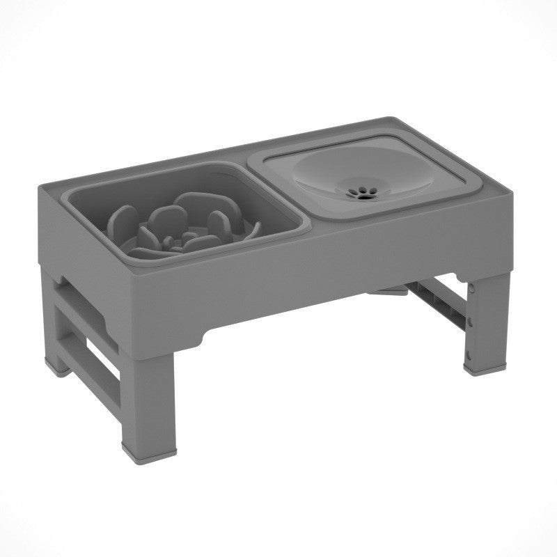 KFX-0891709 Adjustable Height Foldable Dog Drinking Bowl with Stainless Steel Slow Feeding Double Bowl
