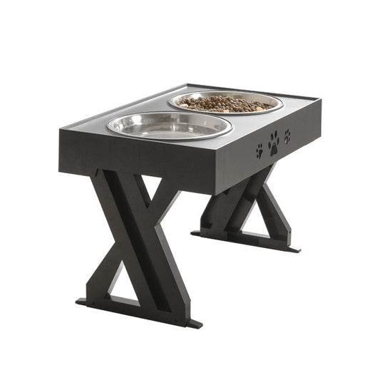 KFX-0891709 Adjustable Height Foldable Dog Drinking Bowl with Stainless Steel Slow Feeding Double Bowl