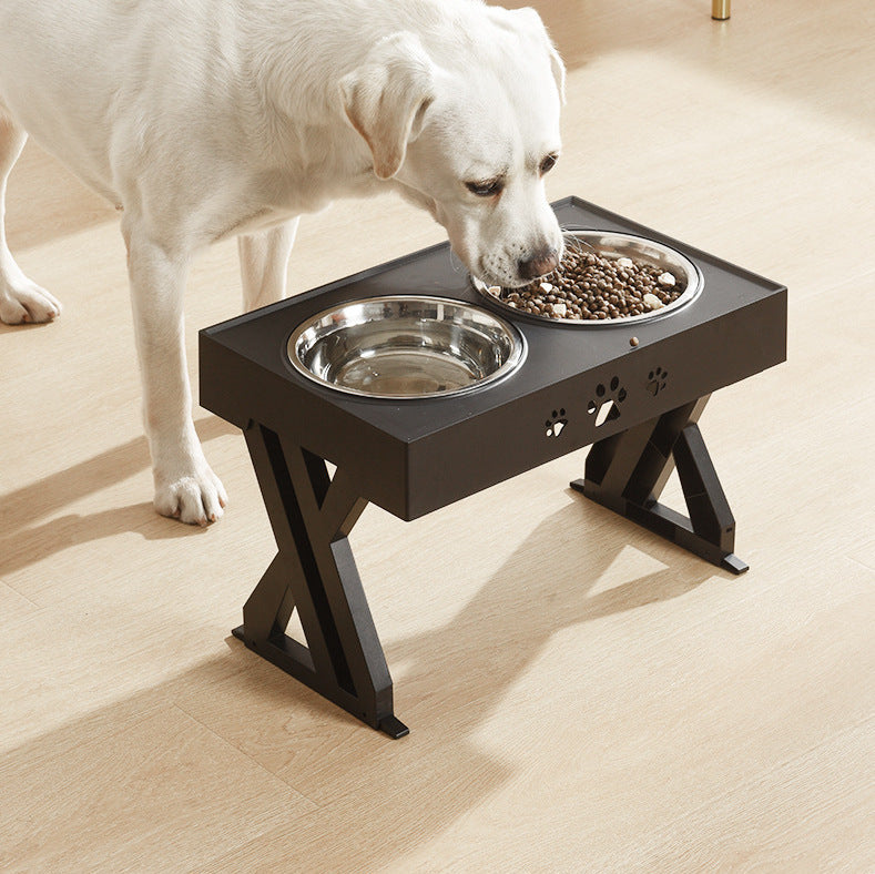 KFX-0891709 Adjustable Height Foldable Dog Drinking Bowl with Stainless Steel Slow Feeding Double Bowl