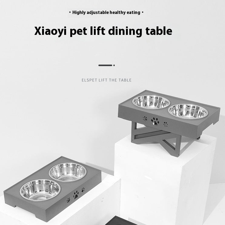 KFX-0891709 Adjustable Height Foldable Dog Drinking Bowl with Stainless Steel Slow Feeding Double Bowl