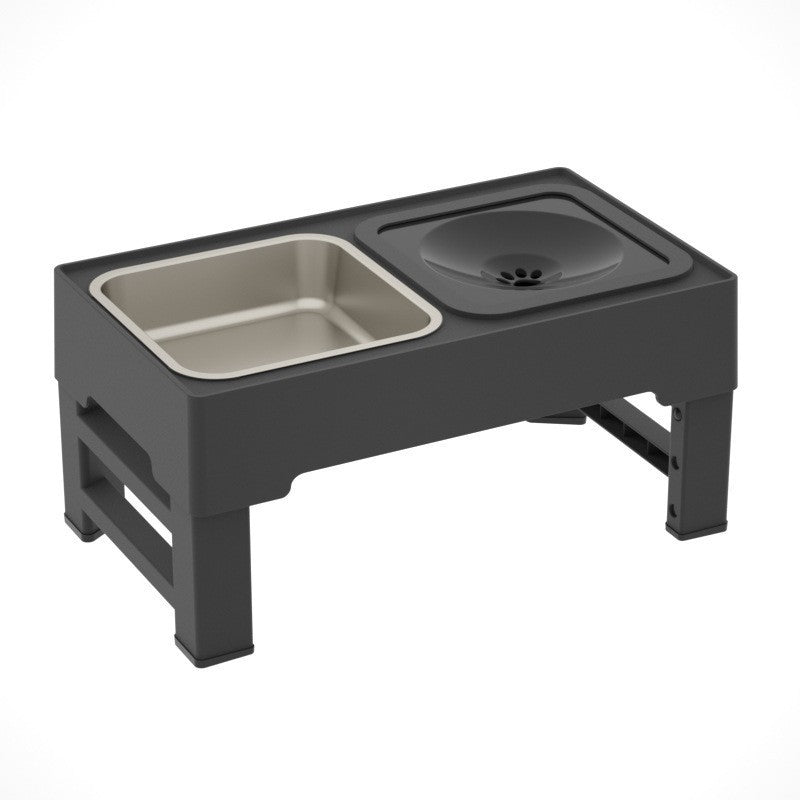 KFX-0891709 Adjustable Height Foldable Dog Drinking Bowl with Stainless Steel Slow Feeding Double Bowl