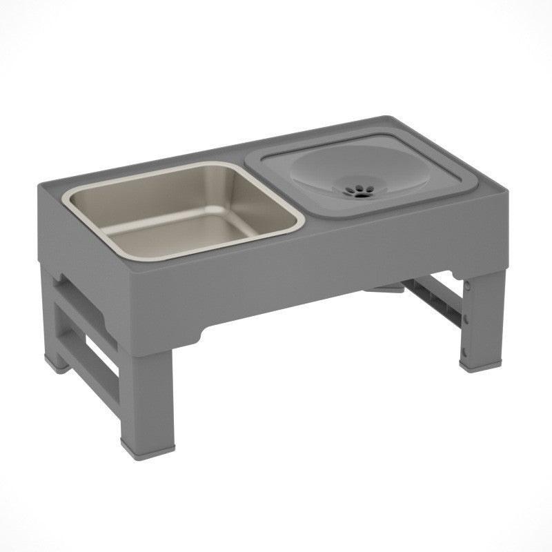 KFX-0891709 Adjustable Height Foldable Dog Drinking Bowl with Stainless Steel Slow Feeding Double Bowl