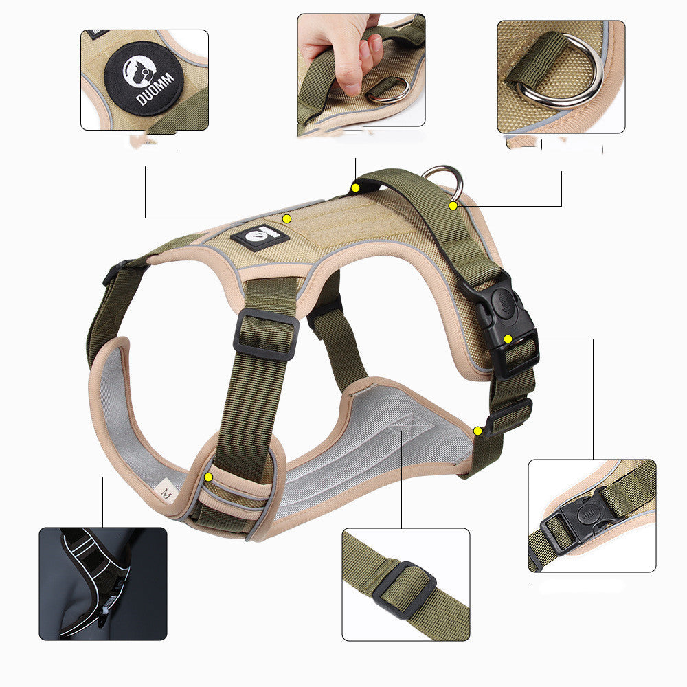 KFX-0894781 Reflective Oxford Cloth Chest Strap Dog Leash for Large Dogs - Adjustable Sizes S to XL