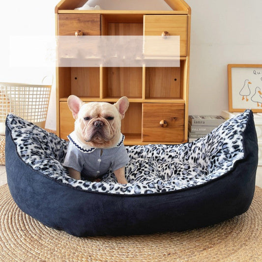 KFX-0895549 Cozy Black Plush Pet Sofa Dog Bed for Small Animals, 100 x 70 cm