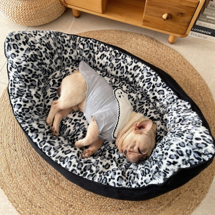 KFX-0895549 Cozy Black Plush Pet Sofa Dog Bed for Small Animals, 100 x 70 cm