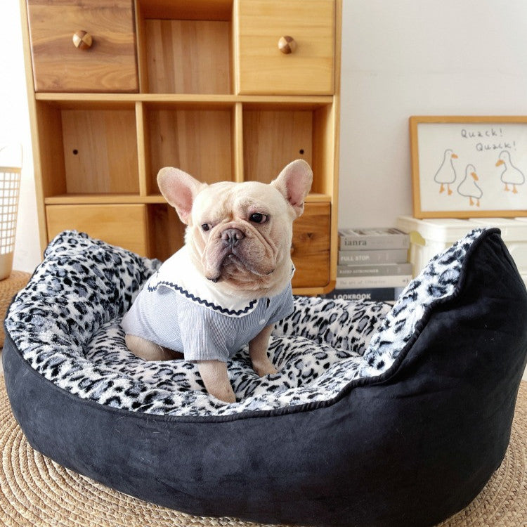 KFX-0895549 Cozy Black Plush Pet Sofa Dog Bed for Small Animals, 100 x 70 cm