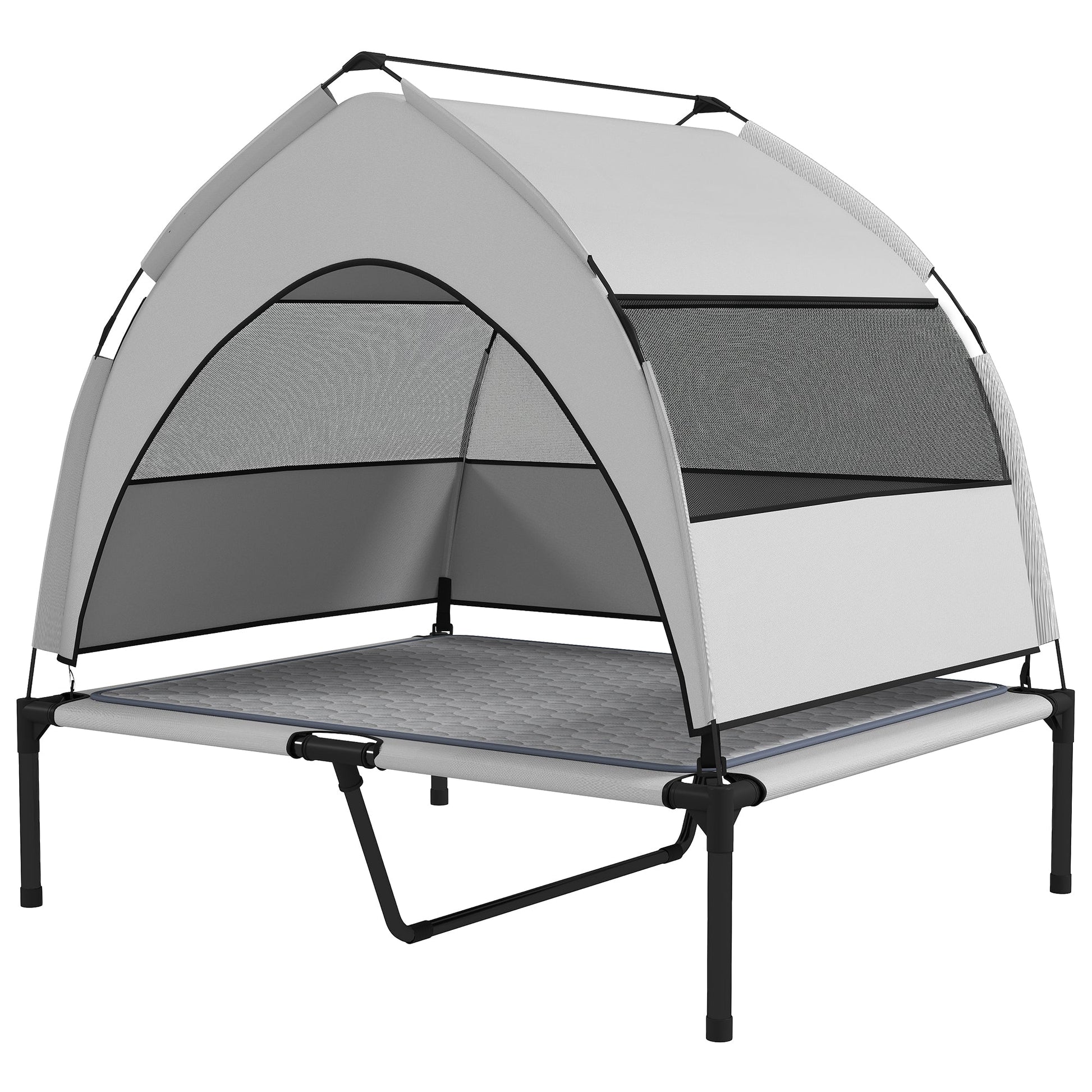 KFX-0899901 Elevated Dog Bed with Removable Canopy and Cooling Pad, Portable Outdoor Raised Pet Cot, 36" x 29.5" x 35"