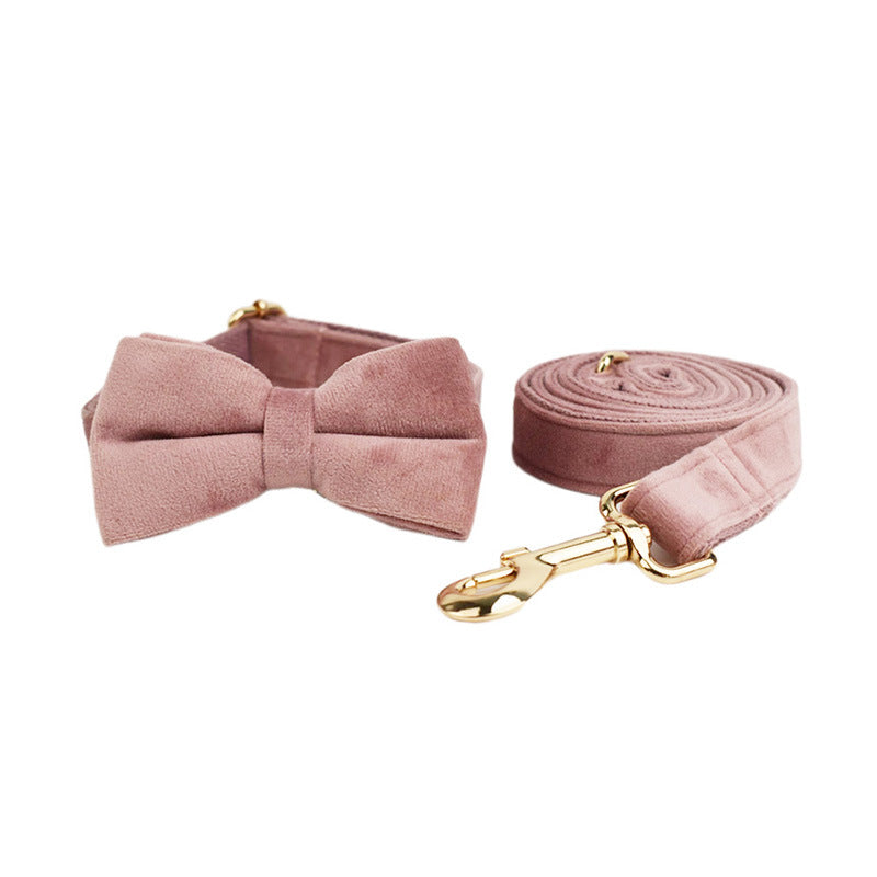 KFX-0900541 Velvet Pet Collar with Adjustable Traction Rope and Bow Tie