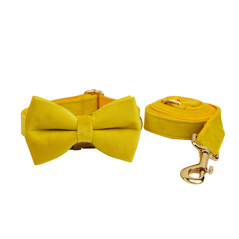 KFX-0900541 Velvet Pet Collar with Adjustable Traction Rope and Bow Tie