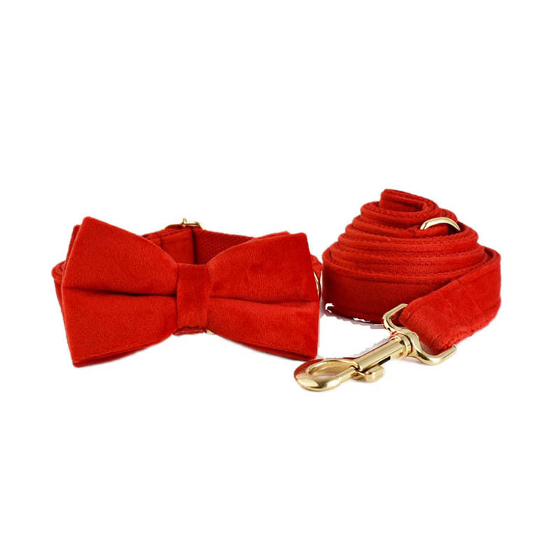 KFX-0900541 Velvet Pet Collar with Adjustable Traction Rope and Bow Tie